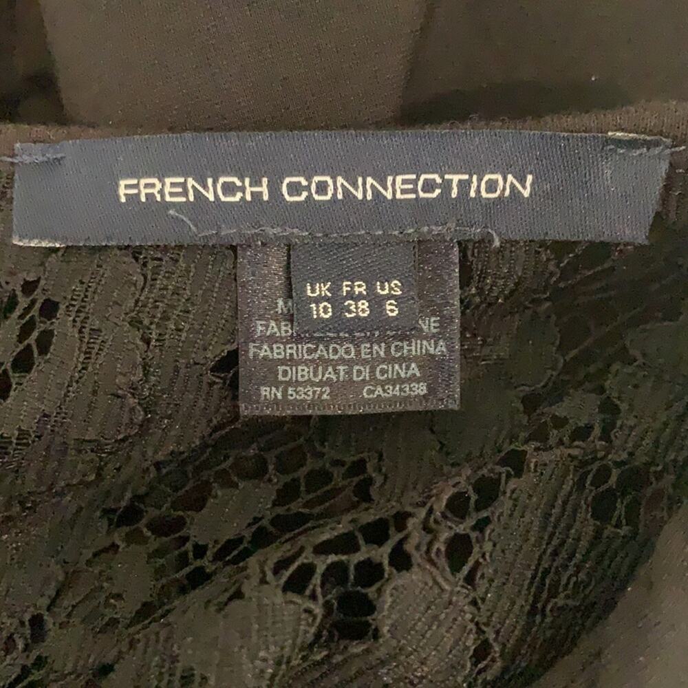 French Connection Dress Sz 6 Short Sleeve Lace Back Little Black Dress Ruffle - Picture 5 of 8
